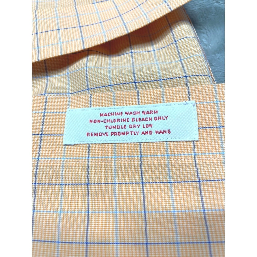 LOT OF 2 Brooks Brothers Dress Shirts 17 4/5 (XL) 1 Blue 1 Orange Plaid Non Iron - Picture 5 of 15